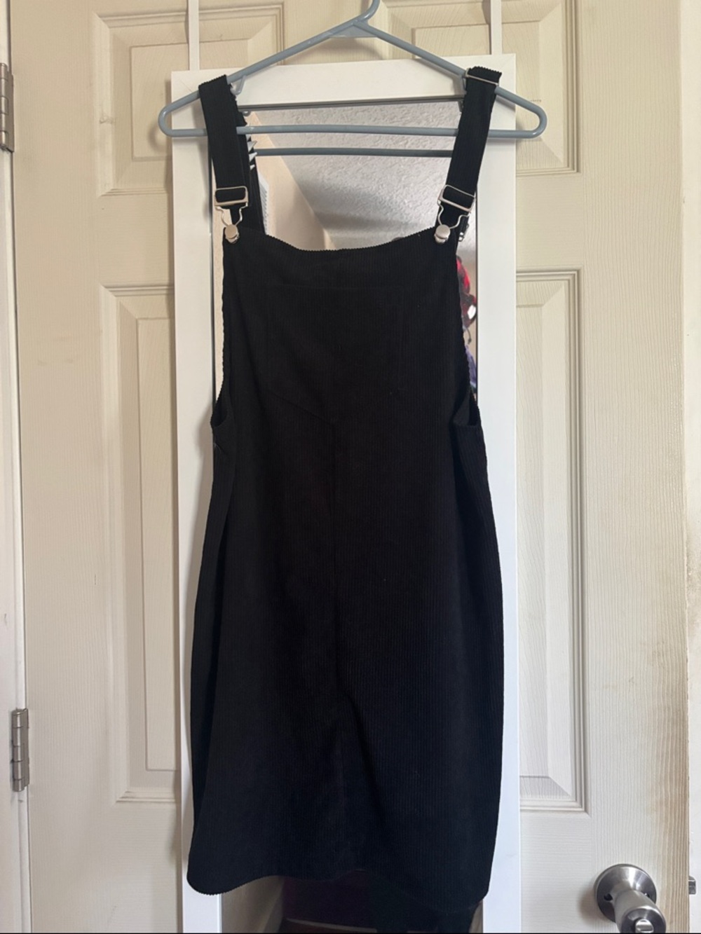Black Corduroy Jumper Dress with Adjustable Straps and Front pocket